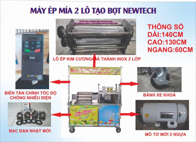 Máy ép mía 2 lô tạo bọt...